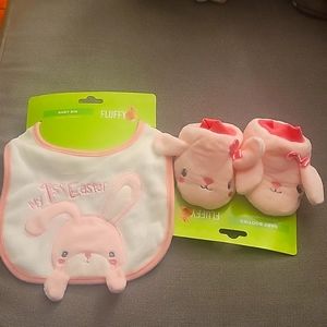 My First EASTER Baby Booties Bib& Bunnies Fluffy (Bundle)